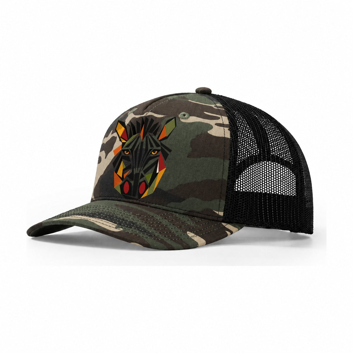 Zebra Geometric Stripes Trucker Hat – Woodland Camo Black