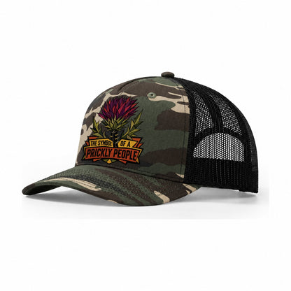 Scottish Thistle Trucker Hat – Woodland Camo Black