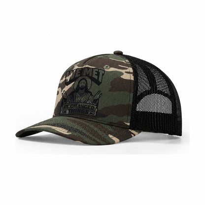 Saint Recalling Turning Point Trucker Hat – Woodland Camo Black