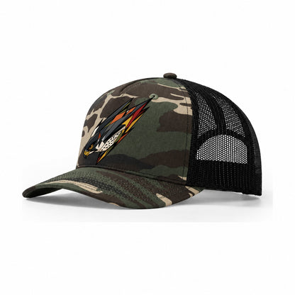 Falcon Stoop Dive Trucker Hat – Woodland Camo Black