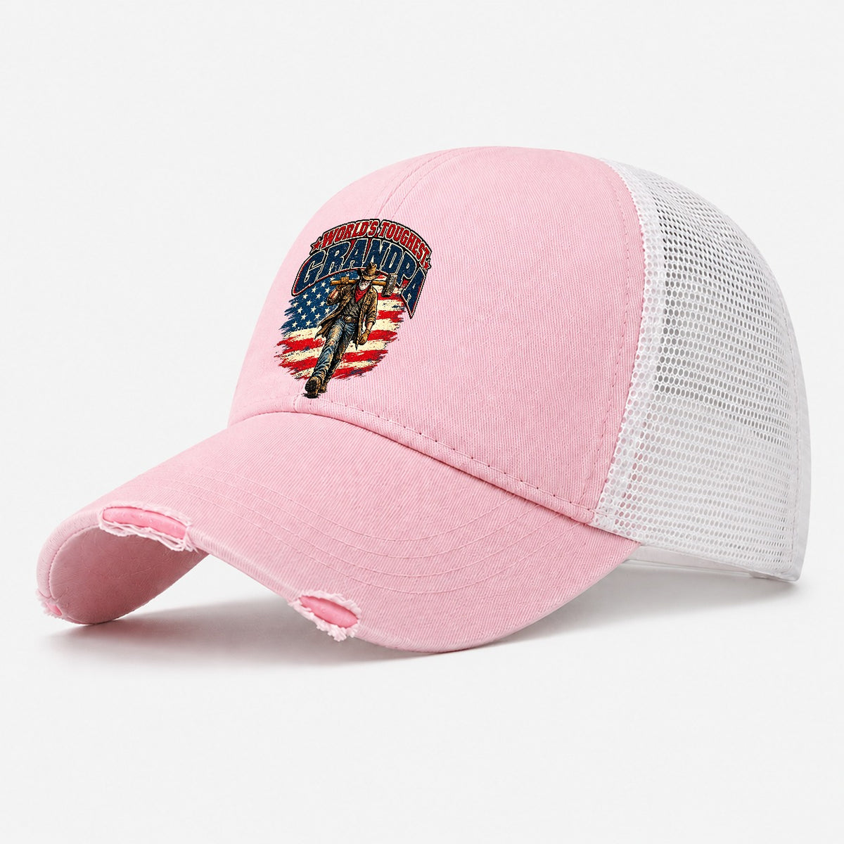 World S Toughest Grandpa Old Man Strong Washed Trucker Hat – Light Pink
