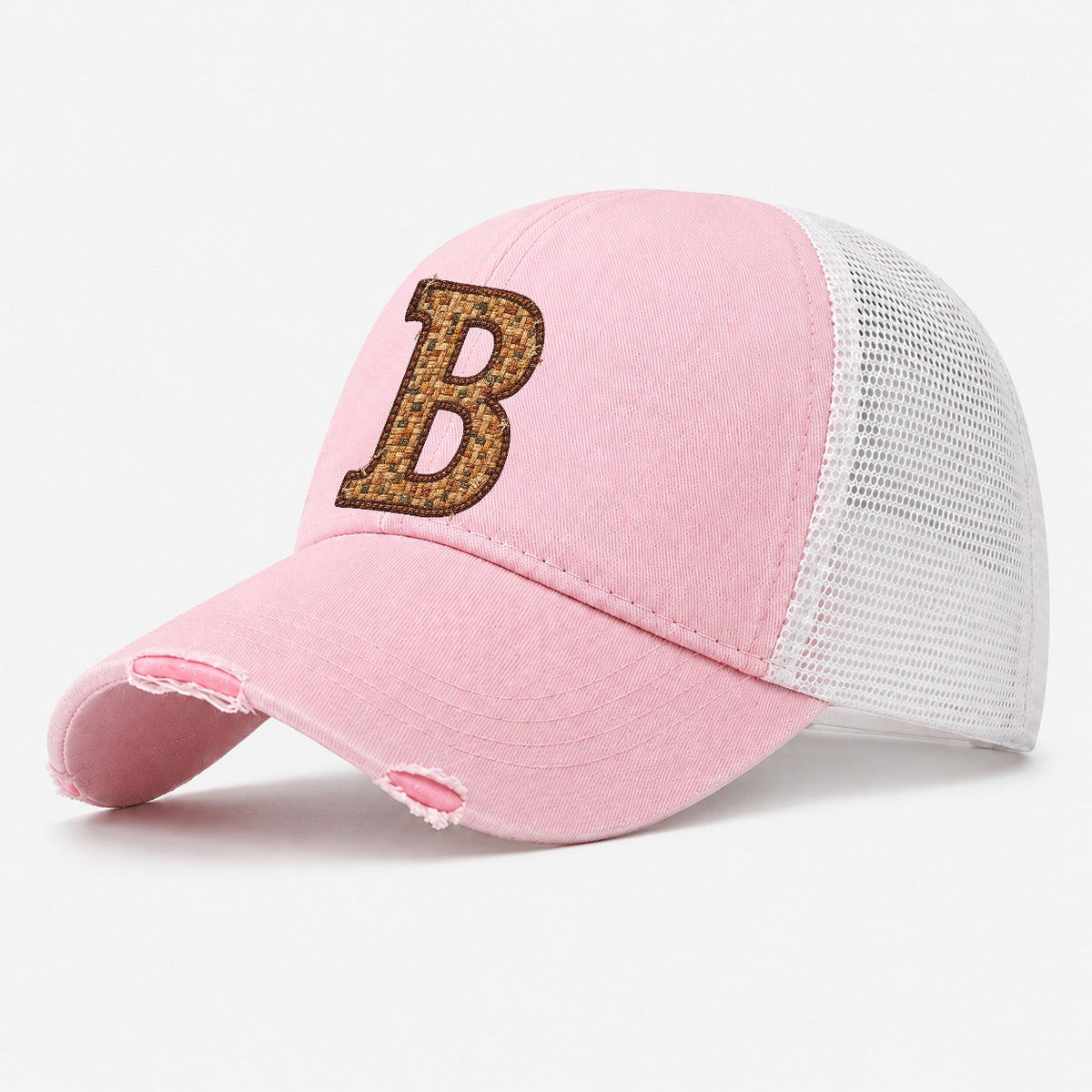 Woven Tweed B Monogram Washed Trucker Hat – Light Pink