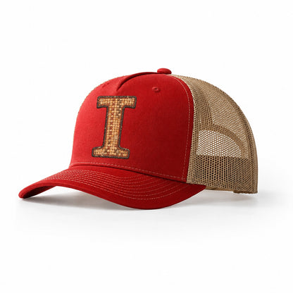 Woven Tweed I Monogram Trucker Hat – Red Khaki