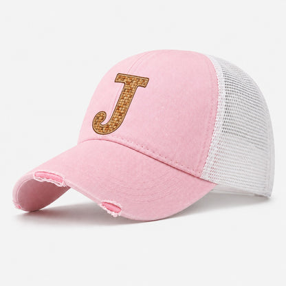 Woven Tweed J Monogram Washed Trucker Hat – Light Pink