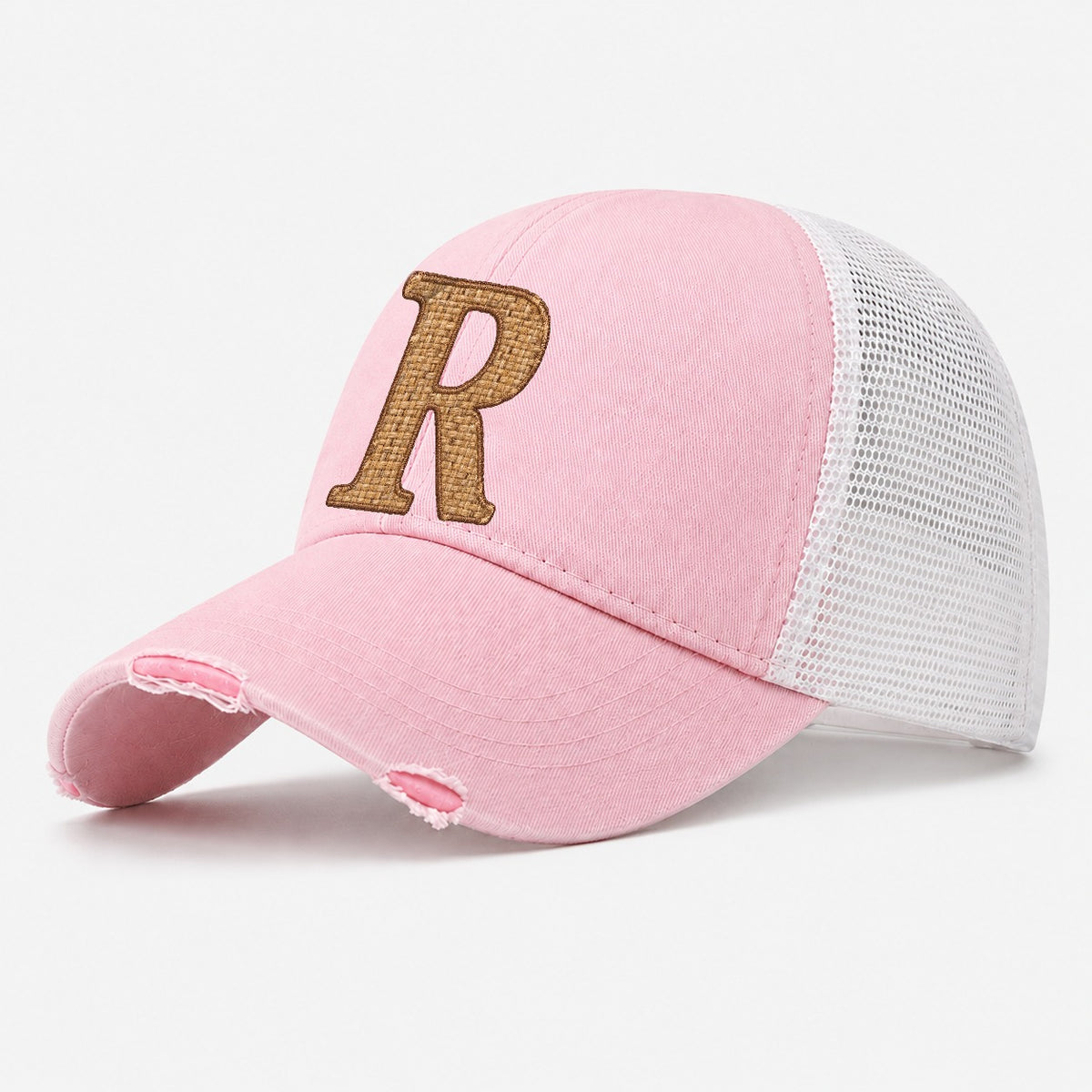 Woven Tweed R Monogram Washed Trucker Hat – Light Pink