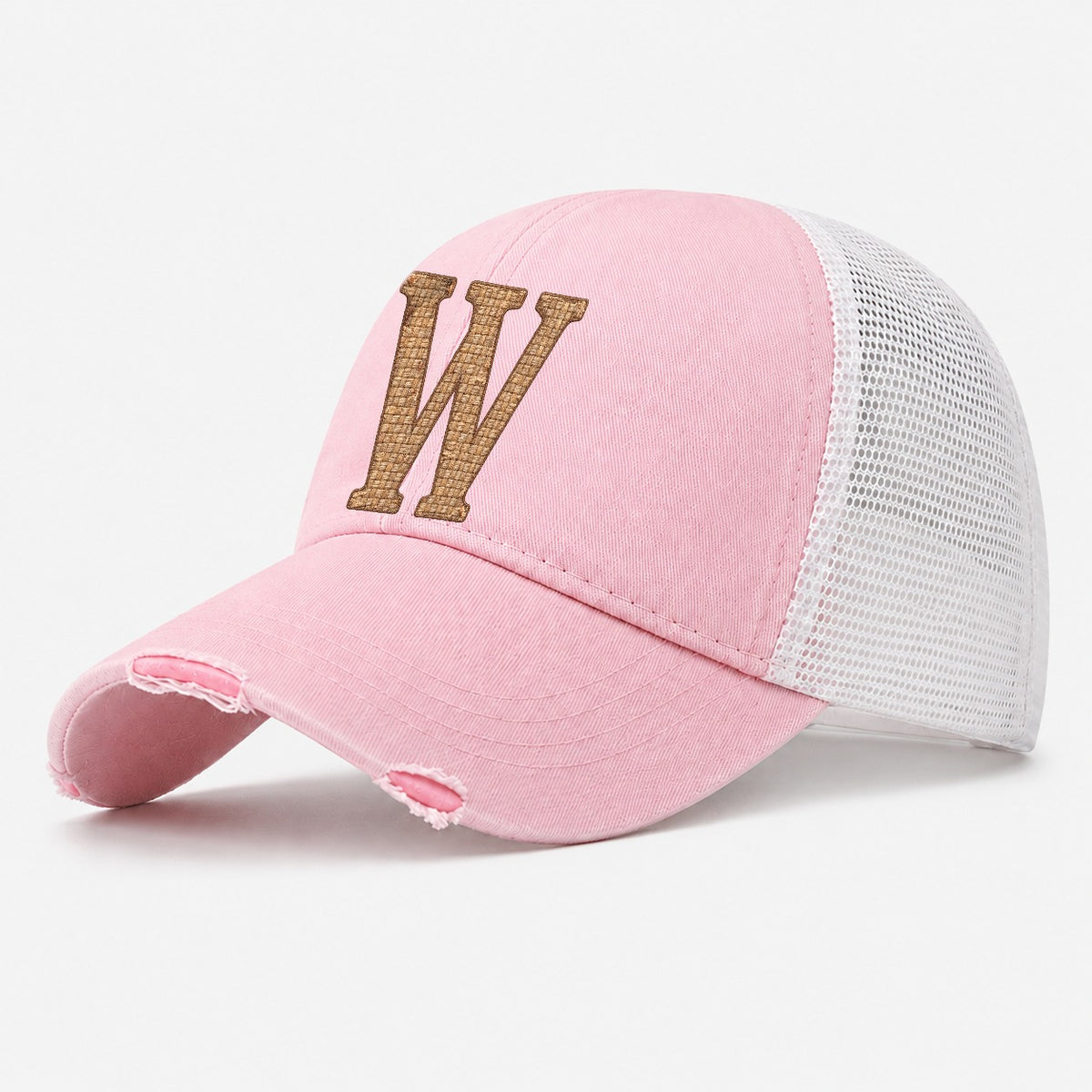 Woven Tweed W Monogram Washed Trucker Hat – Light Pink