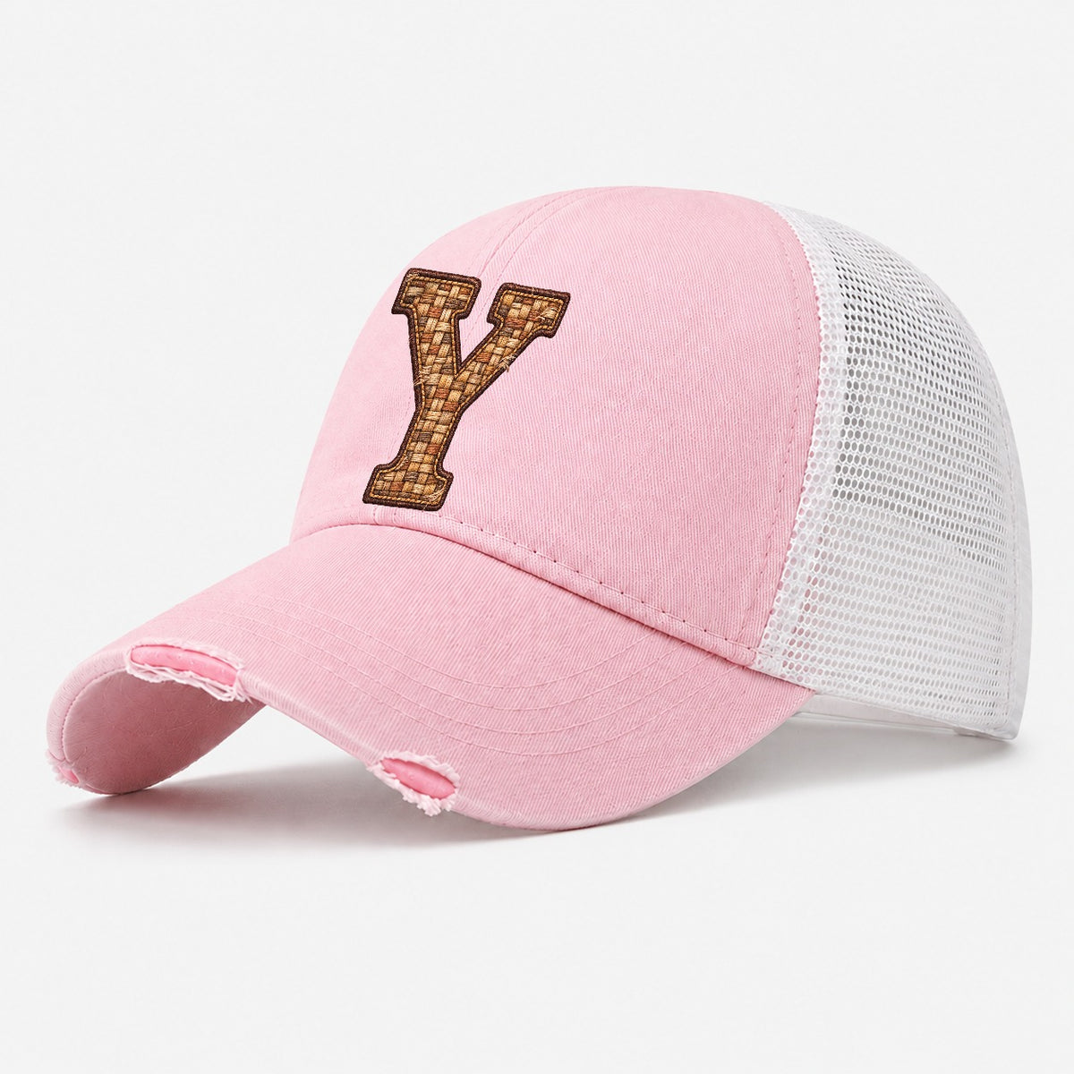 Woven Tweed Y Monogram Washed Trucker Hat – Light Pink