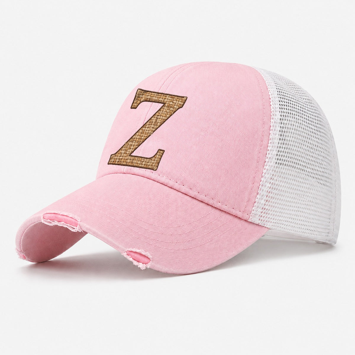 Woven Tweed Z Monogram Washed Trucker Hat – Light Pink