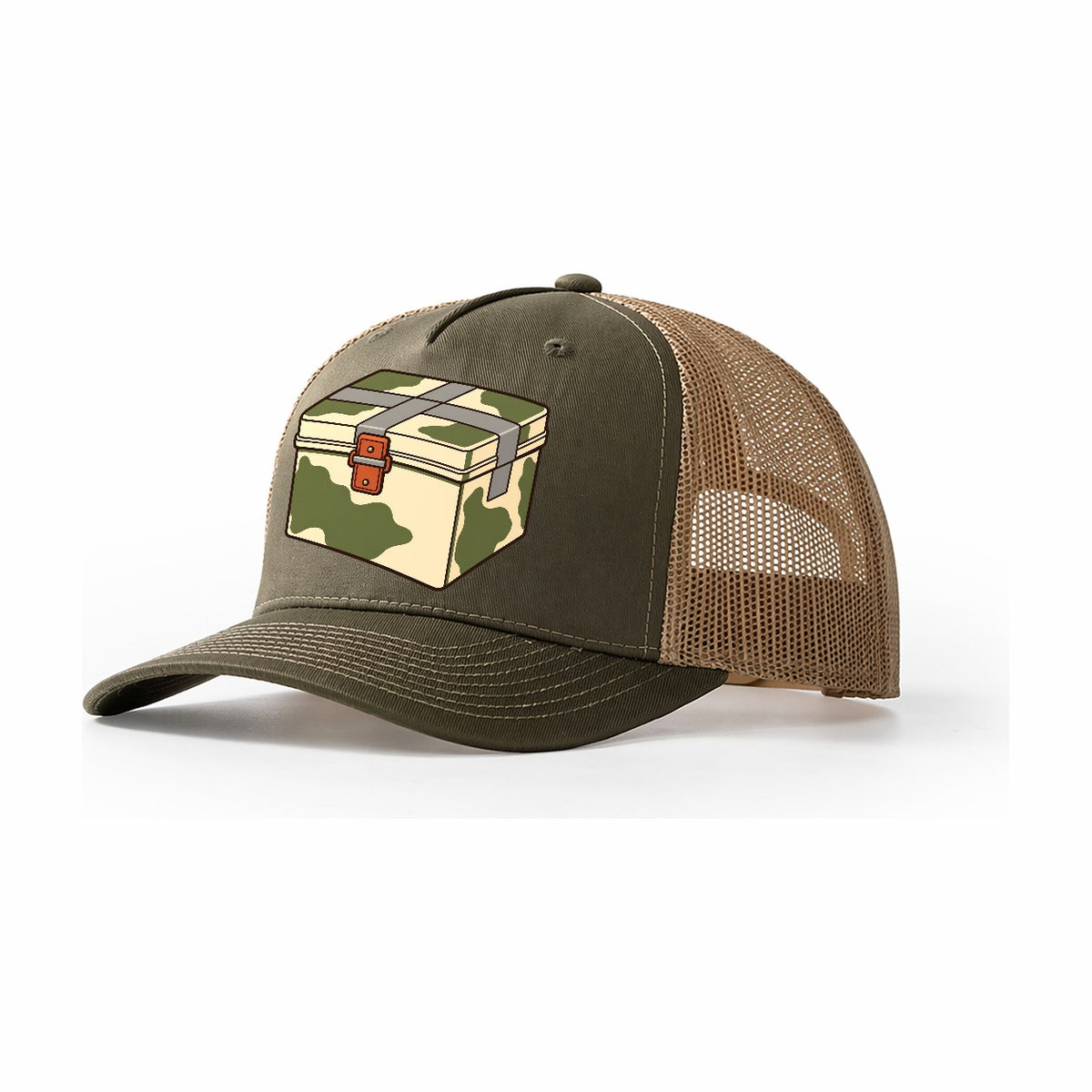 Wrapped And Taped Box Geocaching Trucker Hat – Olive Khaki
