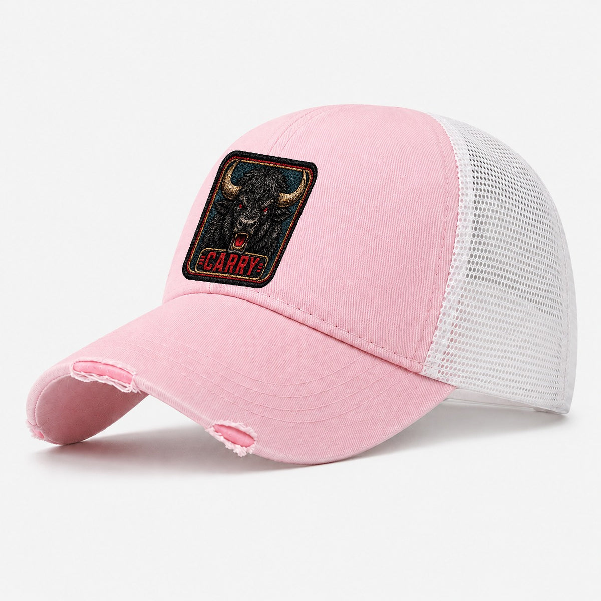 Yak Carry Badge Washed Trucker Hat – Light Pink