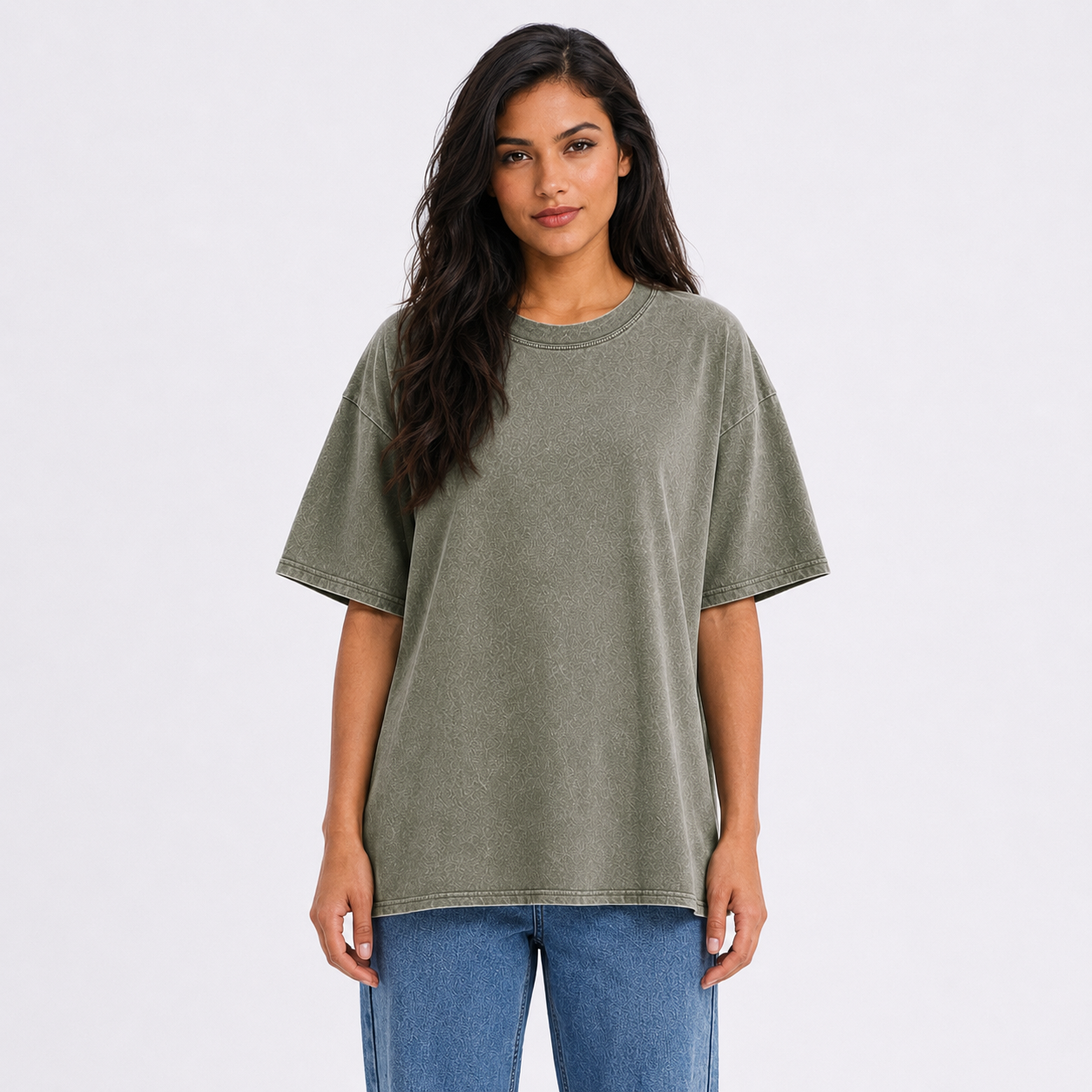 Yorkshire Terrier Dog Vintage T-shirt – army-green worn by a model