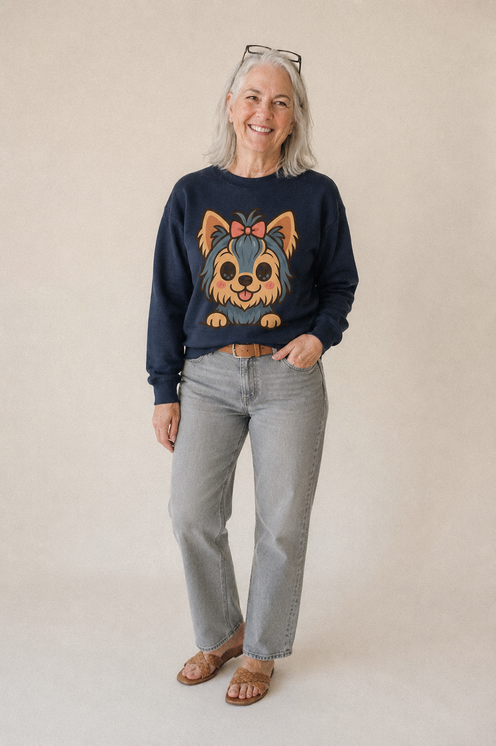 Yorkshire Terrier Modern Tiny Dog Logo Fleece Sweatshirt – studio model photo