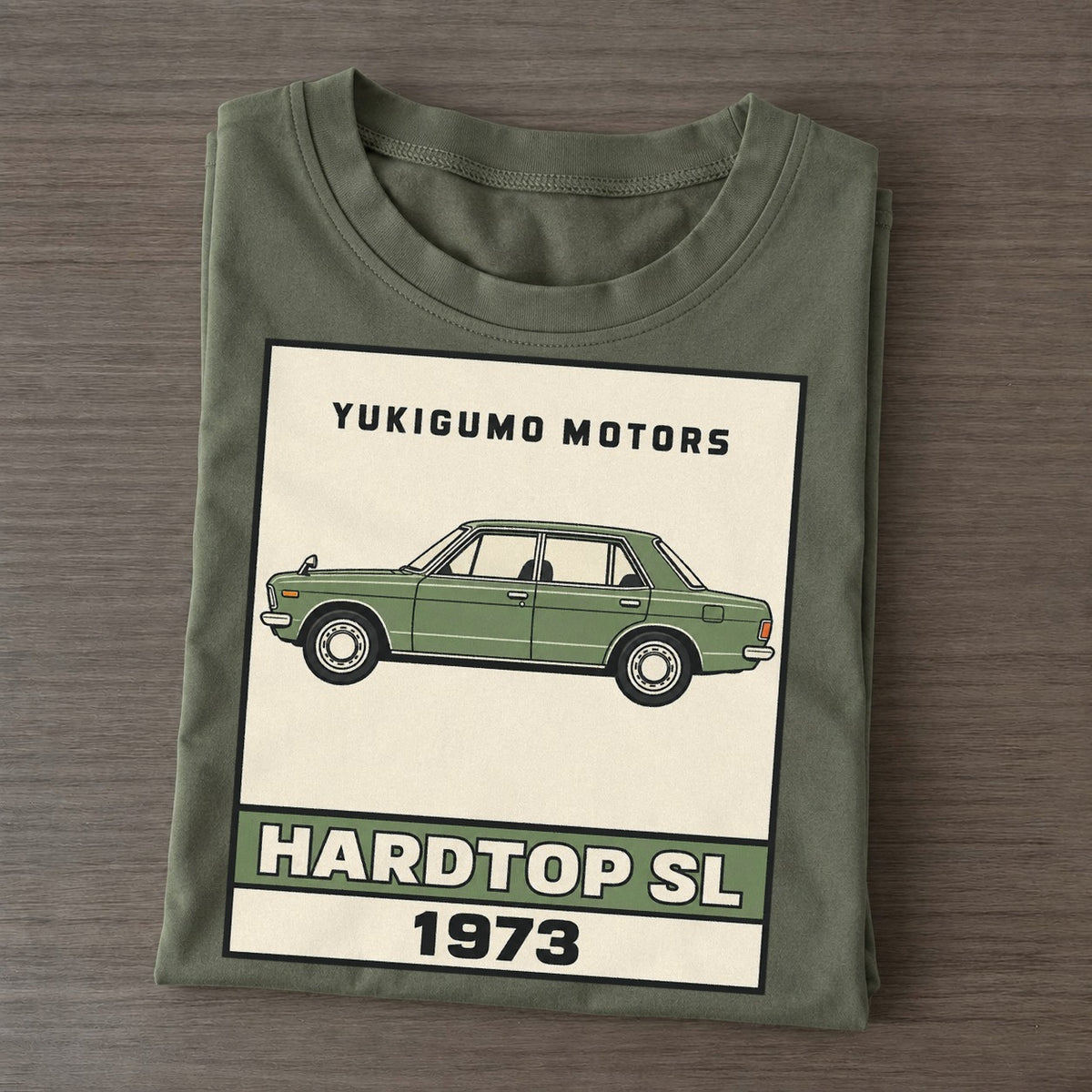 Yukigumo Hardtop Showa Speed Plates Classic T-shirt – Army Green