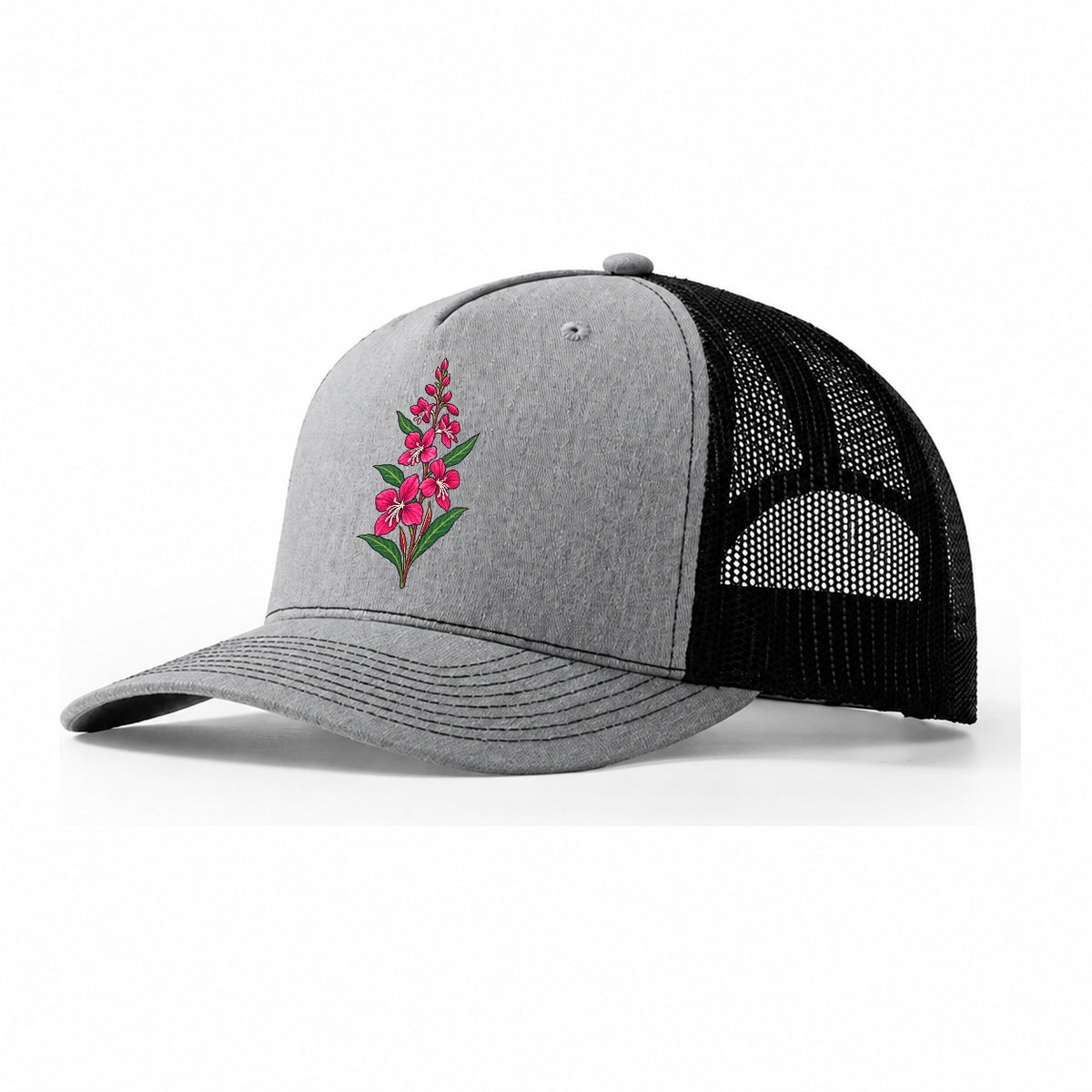 Yukon Fireweed Spike Canada Cultural Icons Trucker Hat – Sport Grey Black