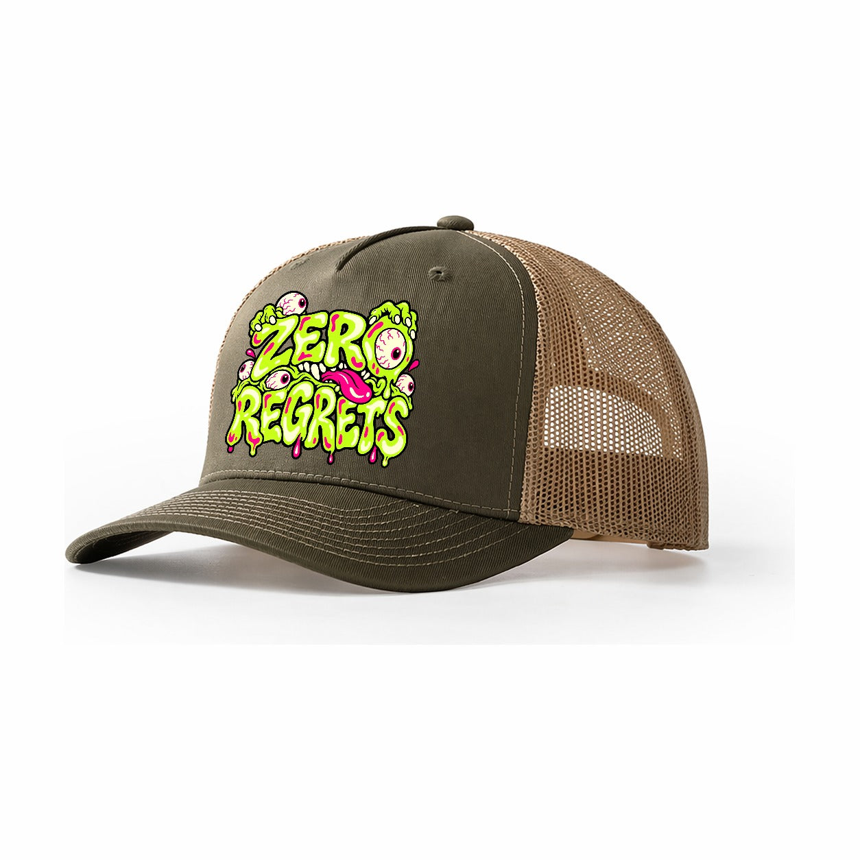 Zero Regrets Crazy Styles Trucker Hat – Olive Khaki