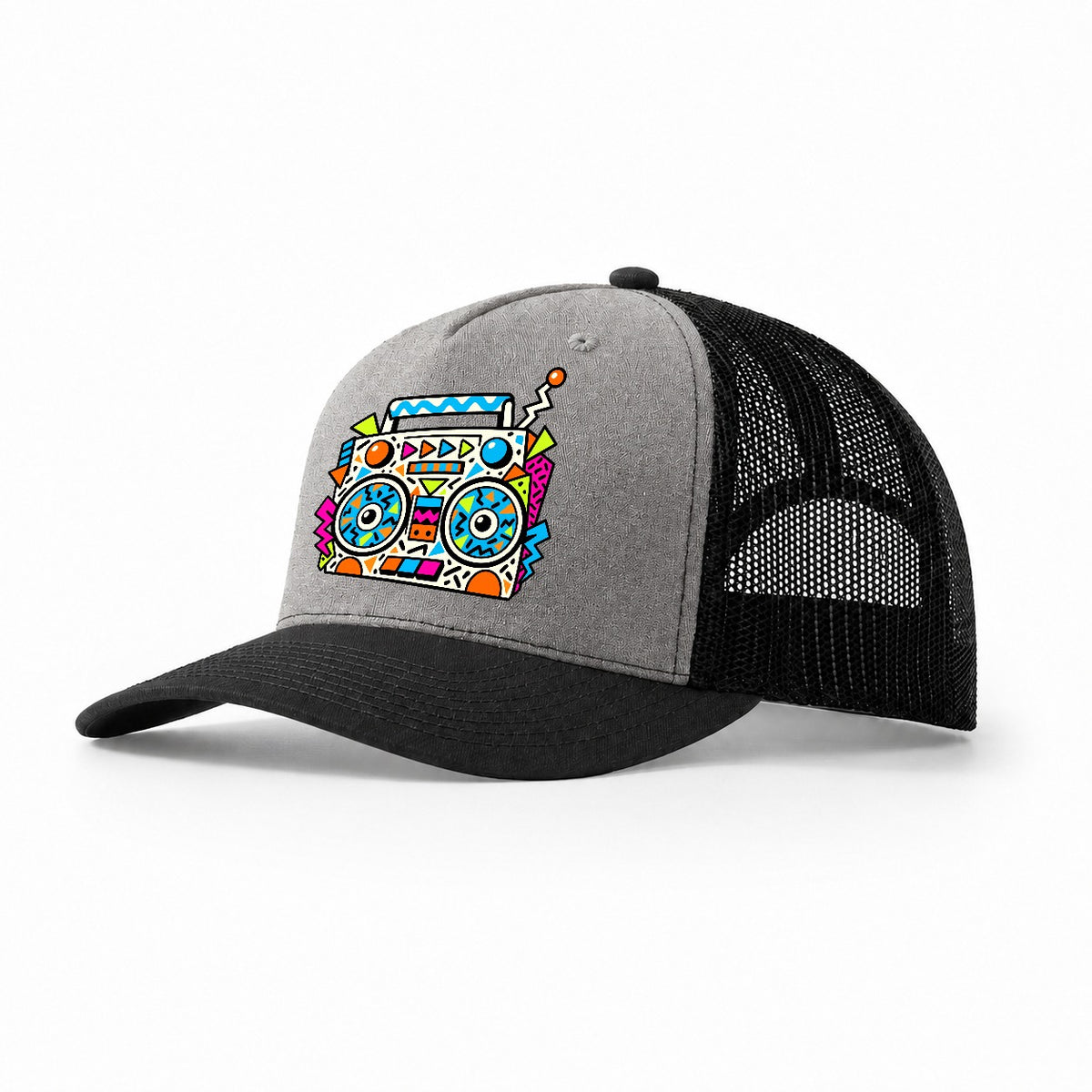 Zigzag Boombox Crazy Styles Trucker Hat – Grey Black